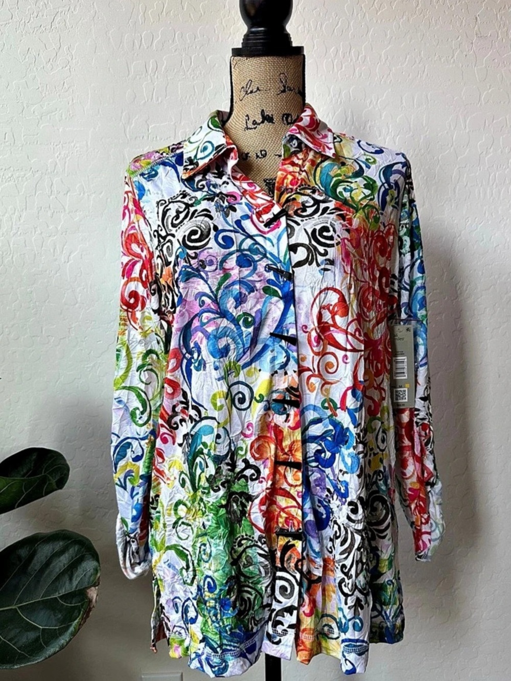 Ali Miles Multicolor Abstract Button Down Shirt Size Medium NWT